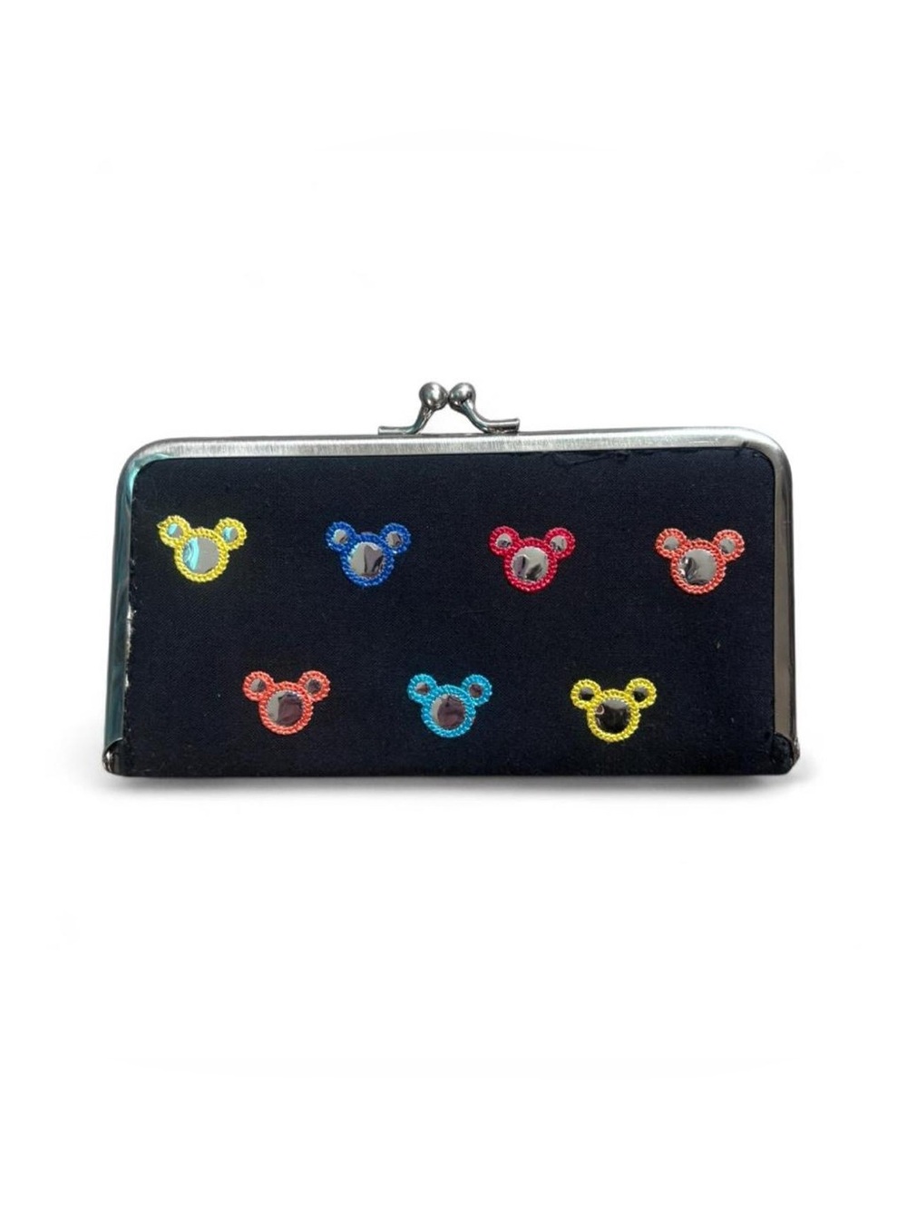 VINTAGE Walt Disney World black metal frame kiss-lock clutch wallet